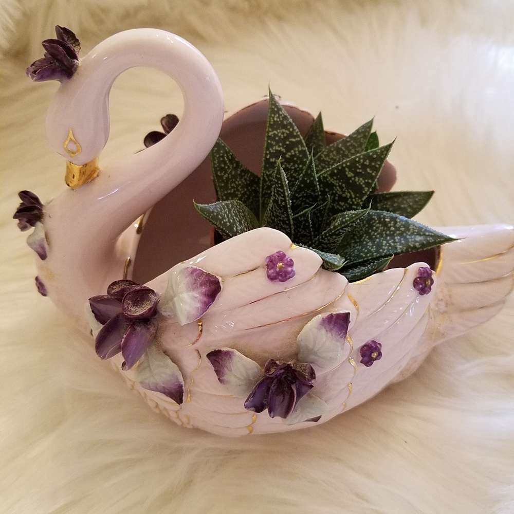 Vintage Lefton handpainted China swan planter - Picture 1 of 8